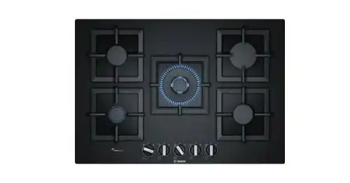 Bundle of Bosch 5 Burners Gas Built-In Hob, 75 cm, Black - PPQ7A6B20 With Series 4 Built-in Electric Oven, with Grill, 66 Liters, Stainless steel - HBJ534ES0
