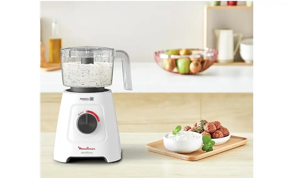 Moulinex Blendfroce, Blender, 800 Watts, Jar 2 Liters, 2 Speeds & Pulse, XL Chopper 550 ML, Ice Crush, Powelix Blades, White - LM42X2EG