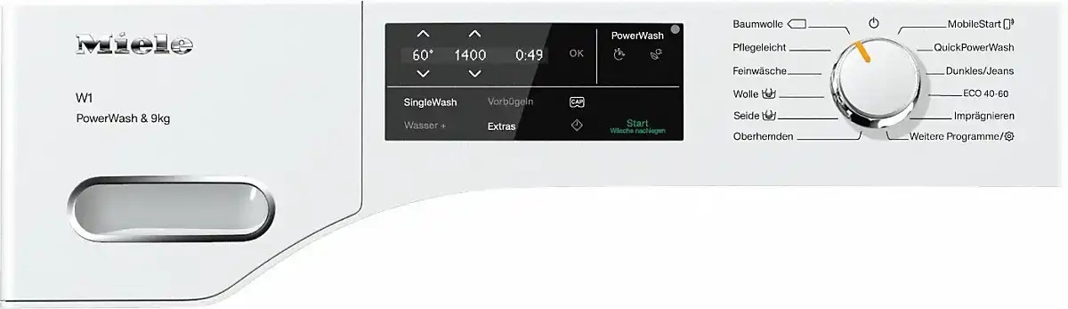 غسالة ملابس ميلا، 9 كيلو بالبخار 1400 لفة، أبيض - WWG360 WCS PWash