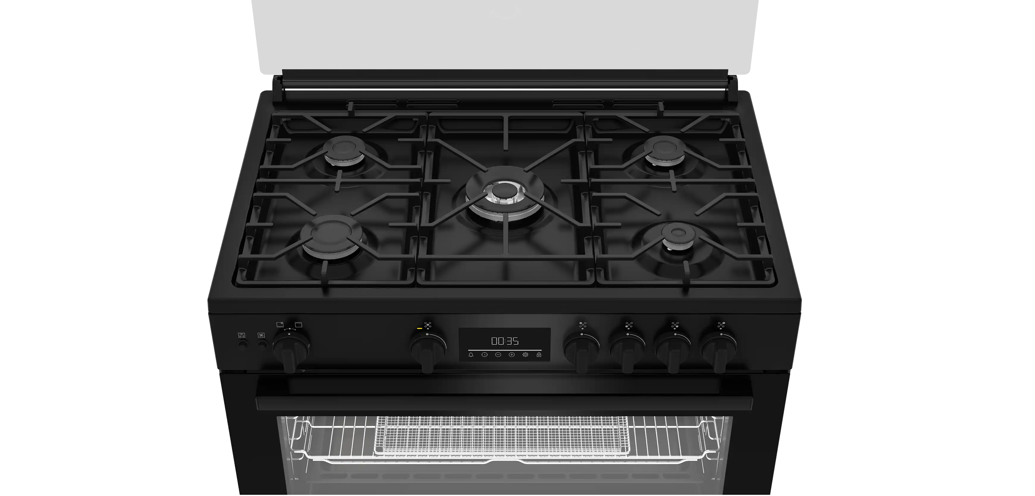 Beko Cooker with Fan, 5 Burners, Safety, 90 cm, Black - BGGR 11225 GB