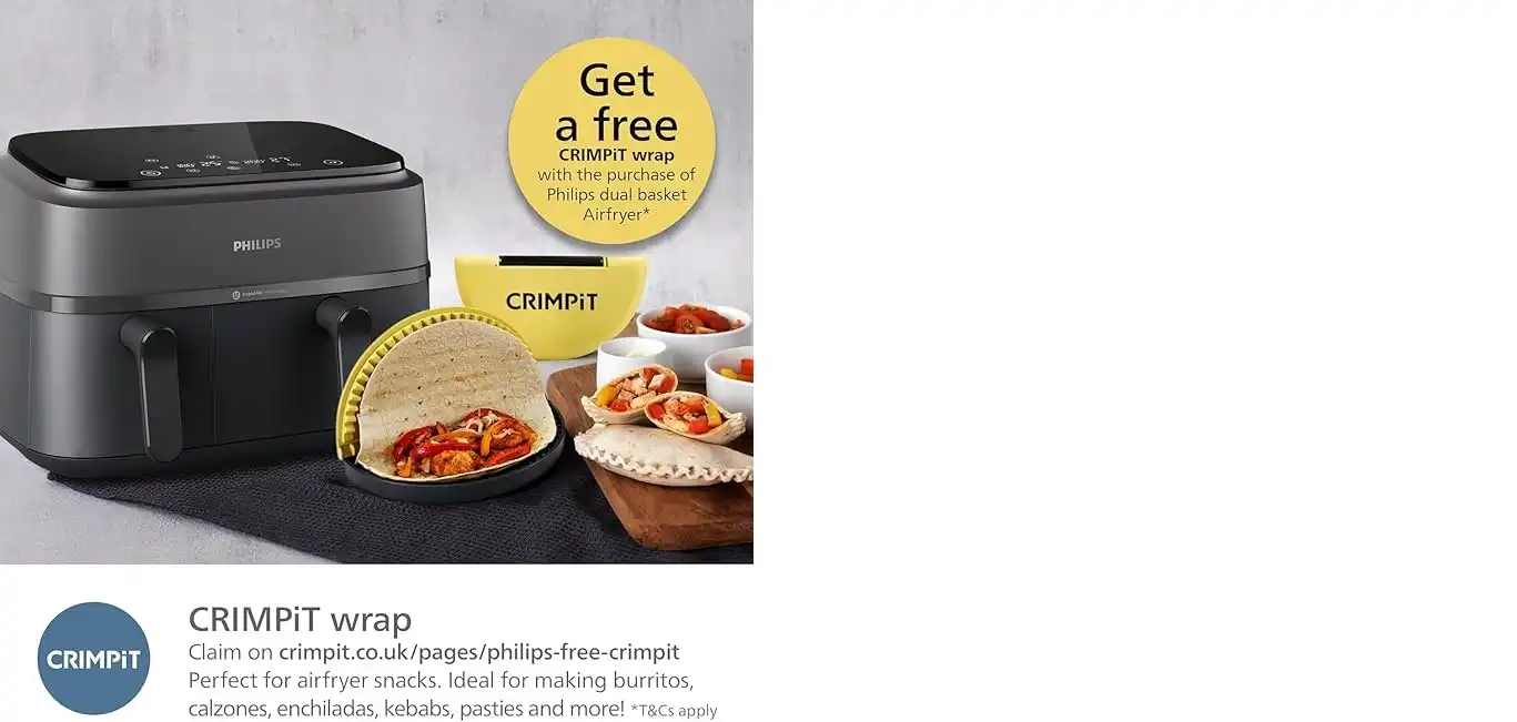 Philips Dual Basket AirFryer 3000 Series - 2750W, 9L Capacity, 2 Basket Drawers, 8 Presets Touchscreen, Black - NA350/00