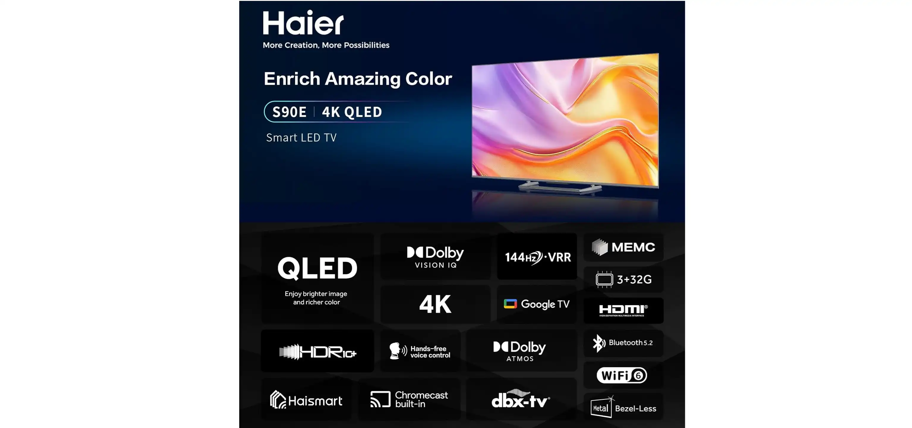 Haier 55 Inch 4K UHD Smart QLED TV with Built-in Receiver - H55S90EU