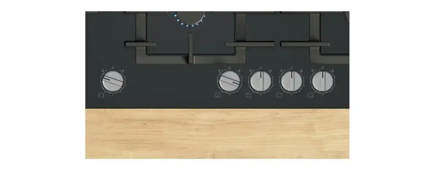 Bundel of Bosch Series 6 Built-in Gas Hob, 5 Burners, 90 cm, Black Glass - PPM9A6I40 + Bosch Built-In Electric Oven, 66 Liter, 60 cm, Black - HBJ558YB0Q