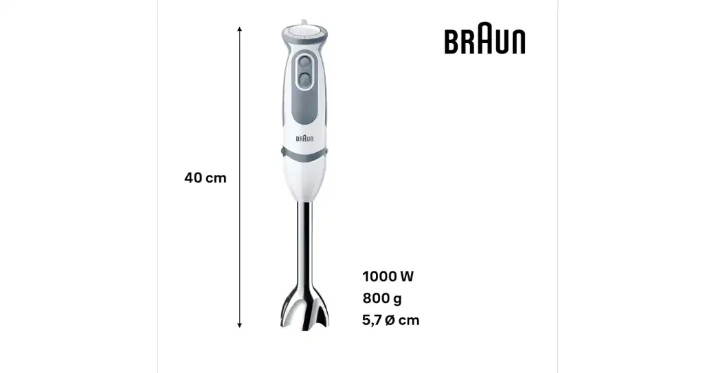 Braun Multiquick 5 Vario Hand Blender, 1000 Watt, 21 Speeds, Stainless Steel, White - MQ5200