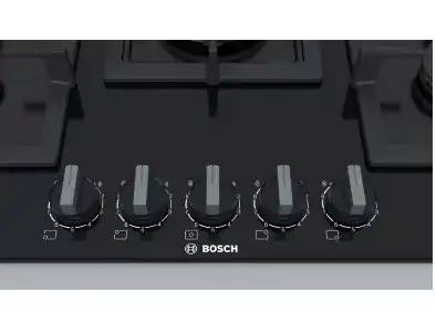 Bundle of Bosch Gas Hob 5 Burners, 75 cm, Glass Black - PPQ7A6B20 + Bosch Series 6 Built-In Electric Oven, 60 cm, Silver - HBJ558YS0G