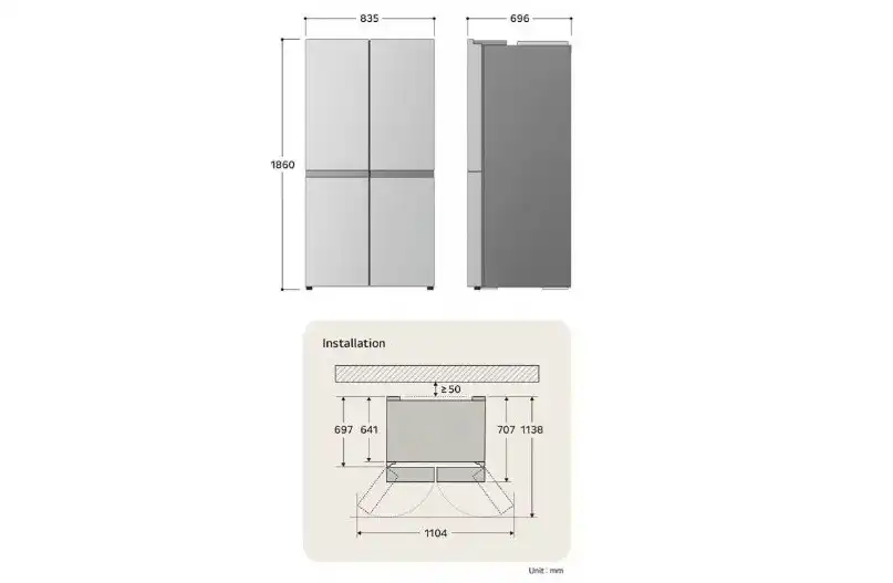 LG Refrigerator, 4 Doors, 512 Liters, Inverter, Platinum Silver – GXJB18JBLRC