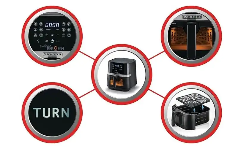 Black & Decker XXL Air Fryer, 5.8 L, 1800W, Touch Screen, 12-in-1 With Rapid Hot Air Circulation For Frying, Grilling, Broiling, Roasting, and Baking, Black - AF5800-B5