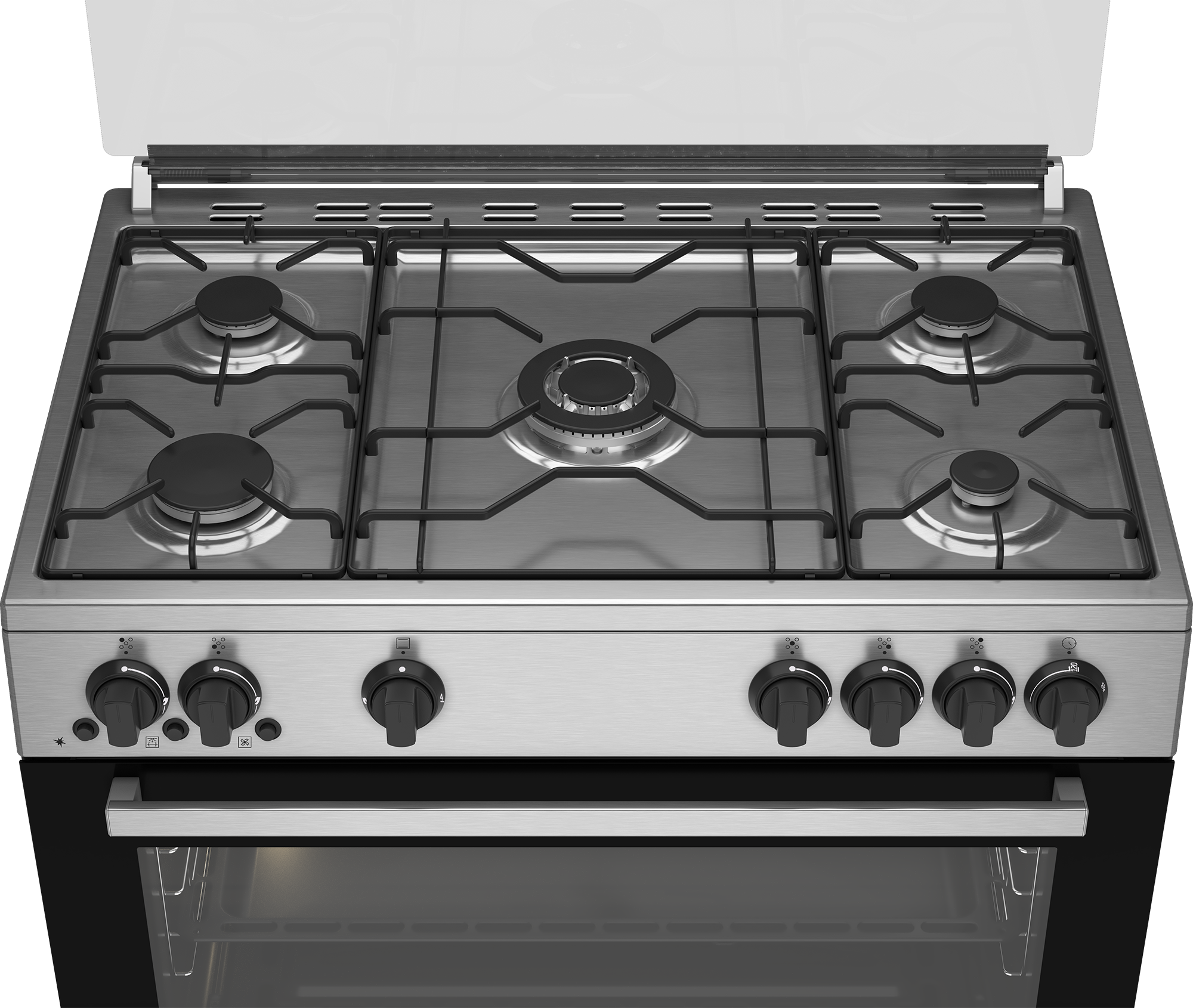Beko Natural Gas Cooker, 5 Burners, Full Safety, 90 cm, Stainless - GGR 15115 DX NE