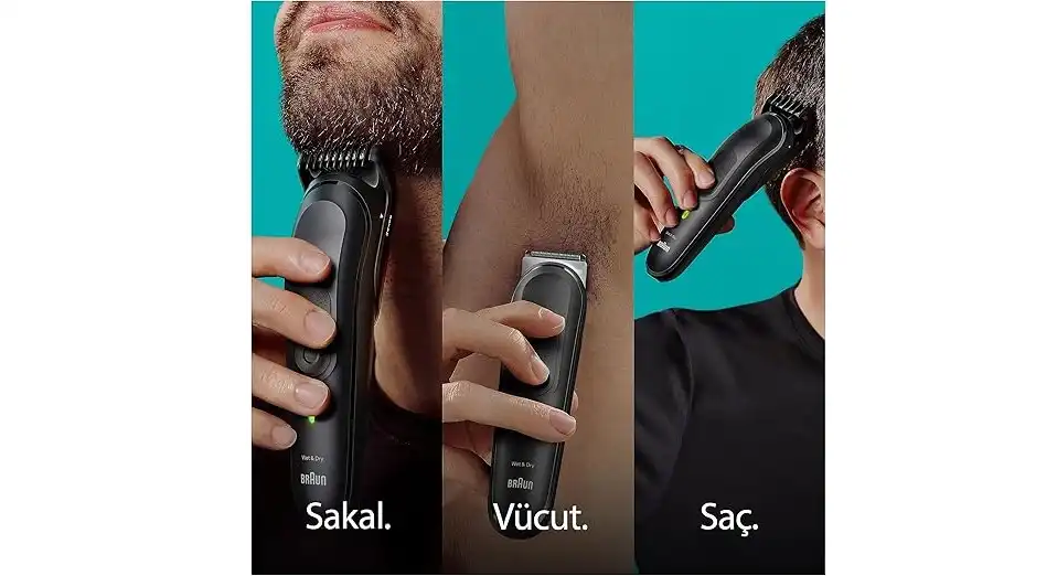 Braun Beard, Hair and Body Groomer, Wet & Dry, 16*1, Rechargeable, Black - MGK7470