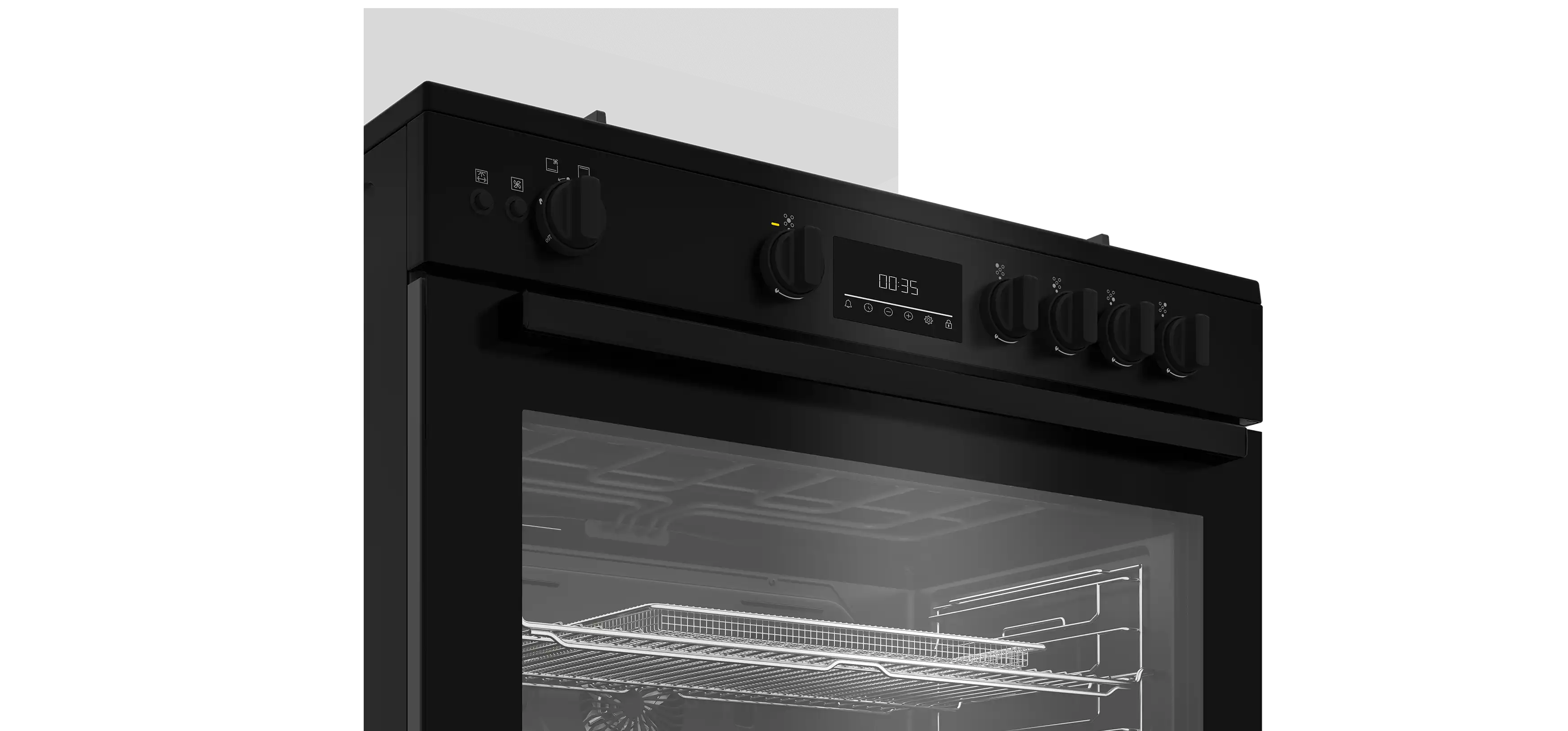 Beko Cooker with Fan, 5 Burners, Safety, 90 cm, Black - BGGR 11225 GB