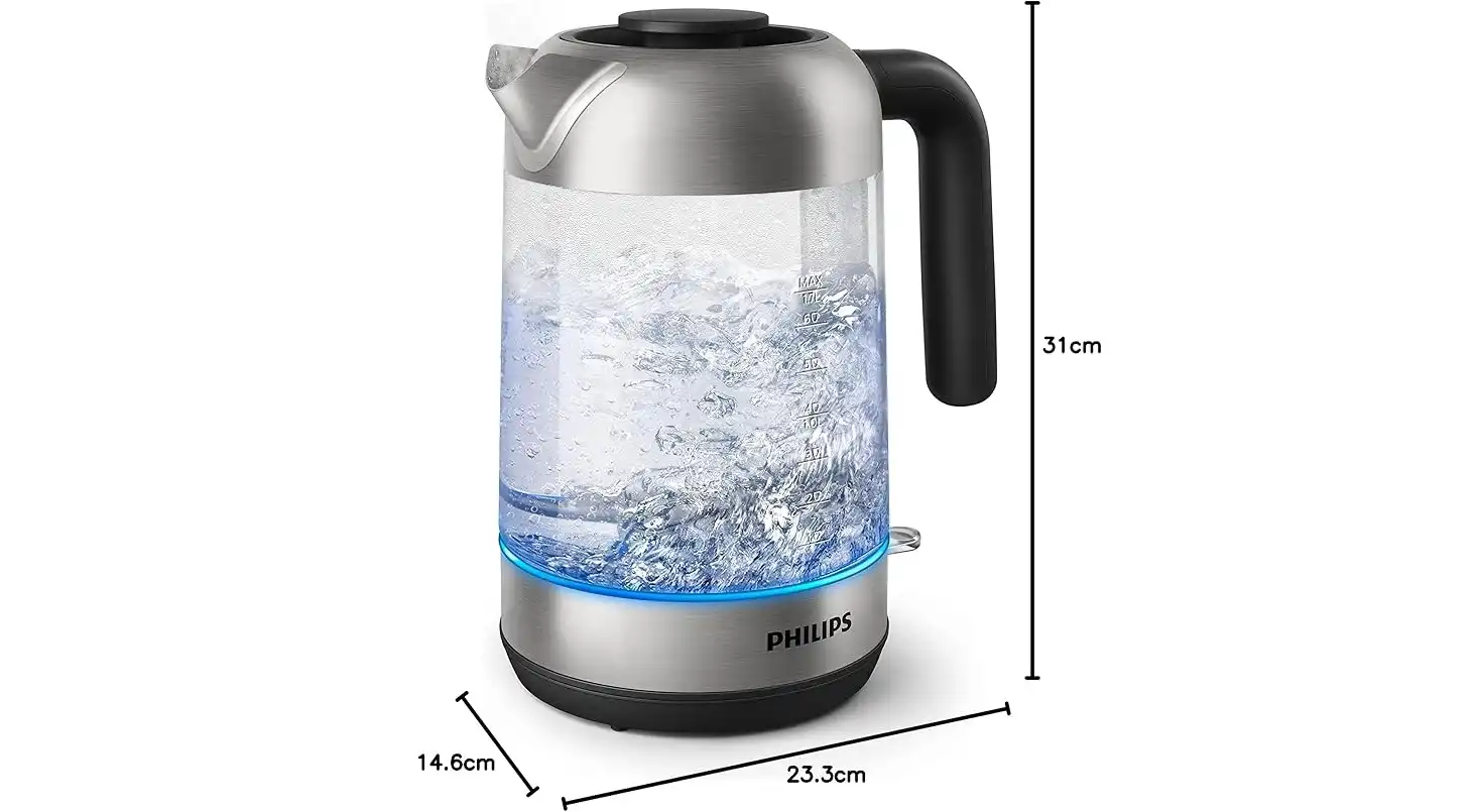 Philips Series 5000 Glass Electric Kettle, 1.7 Liter, 2200 Watt, Silver Black - HD9339/81