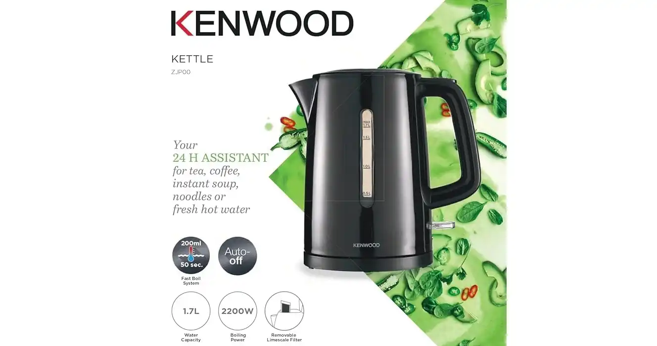 Kenwood Electric Kettle, 1.7 Liter, 2200 Watt, Black - ZJP00.000BK