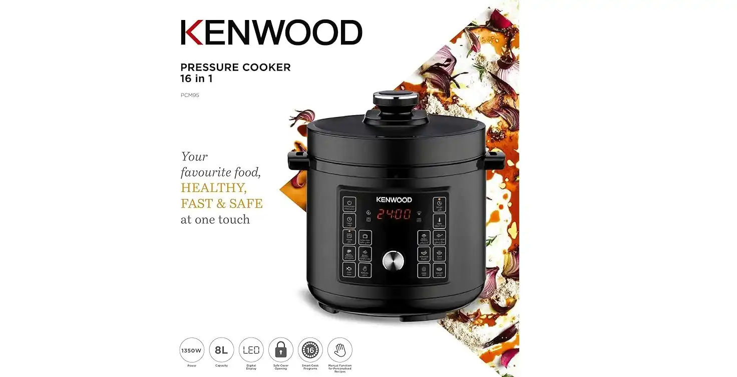 Kenwood 16-in-1 Electric Pressure Cooker, 8 Liters, 1300 Watts, Black - PCM95.000BK (International Warranty)