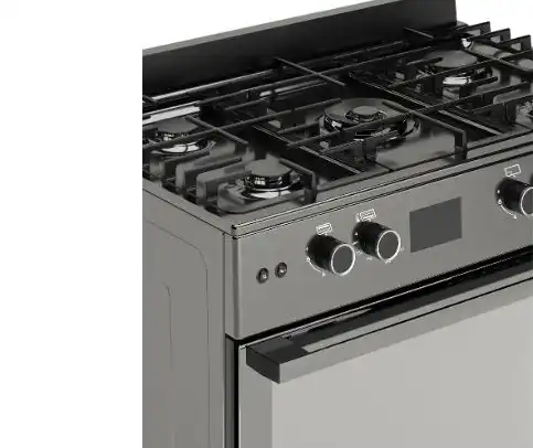 Ocean Professional Gas Cooker, 5 Burners, 90 cm, Full Safety Features, Cast Iron Grates, Digital Display, Fan, No Glass, Silver - OCGR9650-30 XB P