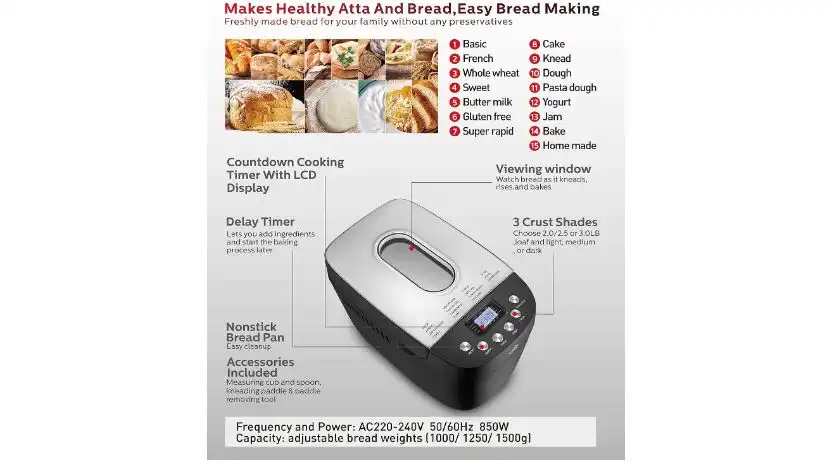Sanifer Automatic Bread Maker, Digital, 15 Programs, 850 Watts - SF-4025