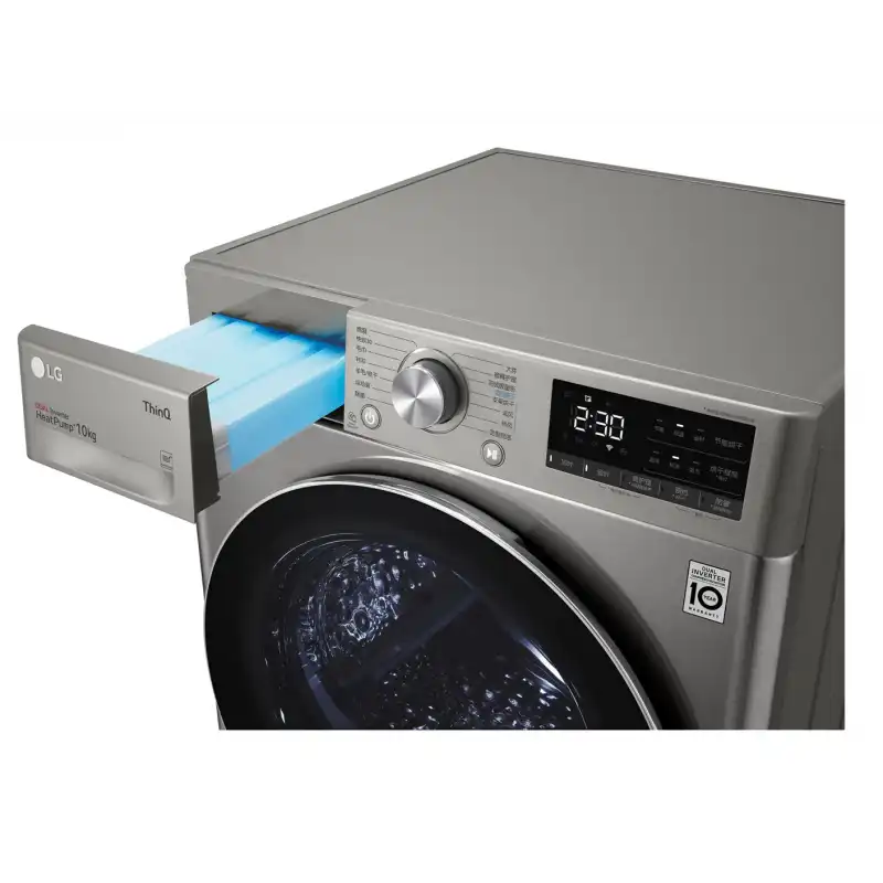 مجفف إل جى بالمكثف وتحكم عن بعد، 10 كيلو، فضي-  RH10V9PV2W