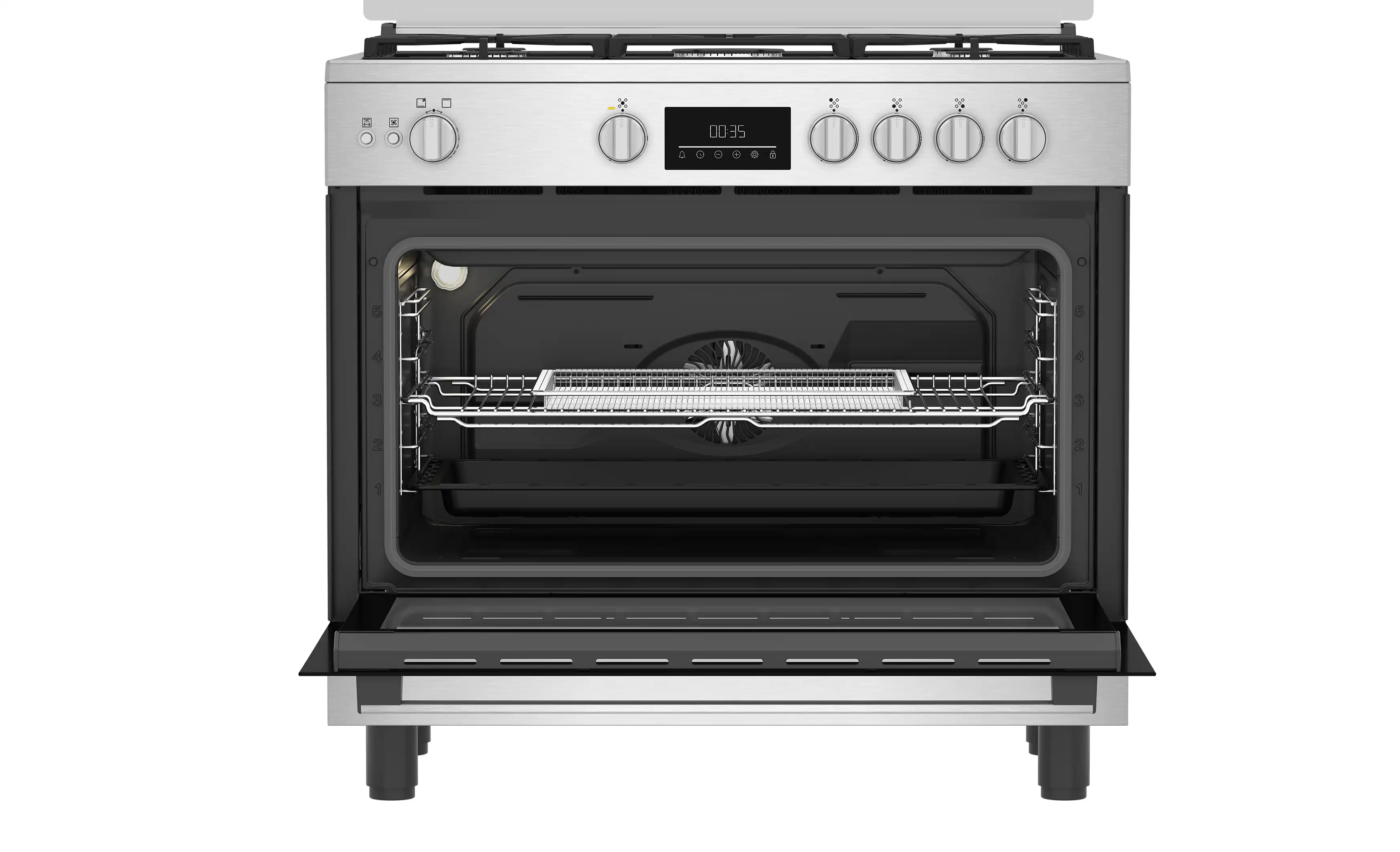 Beko Gas Cooker with Grill and Airfry Function, 5 Burners, Stainless Steel - BGGR 11225 GXA