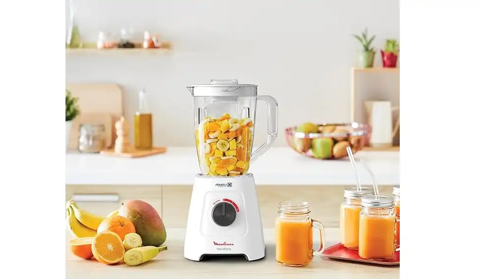Moulinex Blendfroce, Blender, 800 Watts, Jar 2 Liters, 2 Speeds & Pulse, XL Chopper 550 ML, Ice Crush, Powelix Blades, White - LM42X2EG