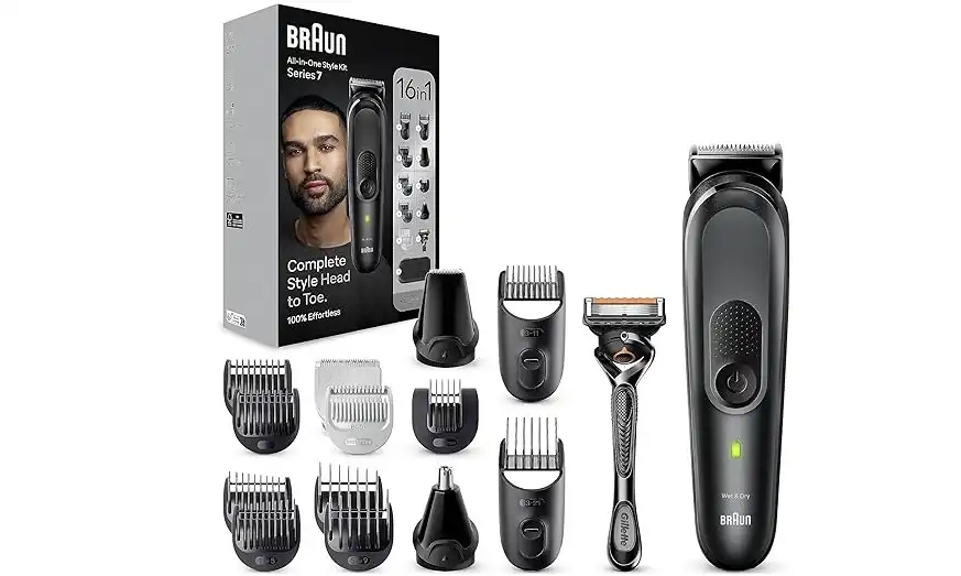 Braun Beard, Hair and Body Groomer, Wet & Dry, 16*1, Rechargeable, Black - MGK7470