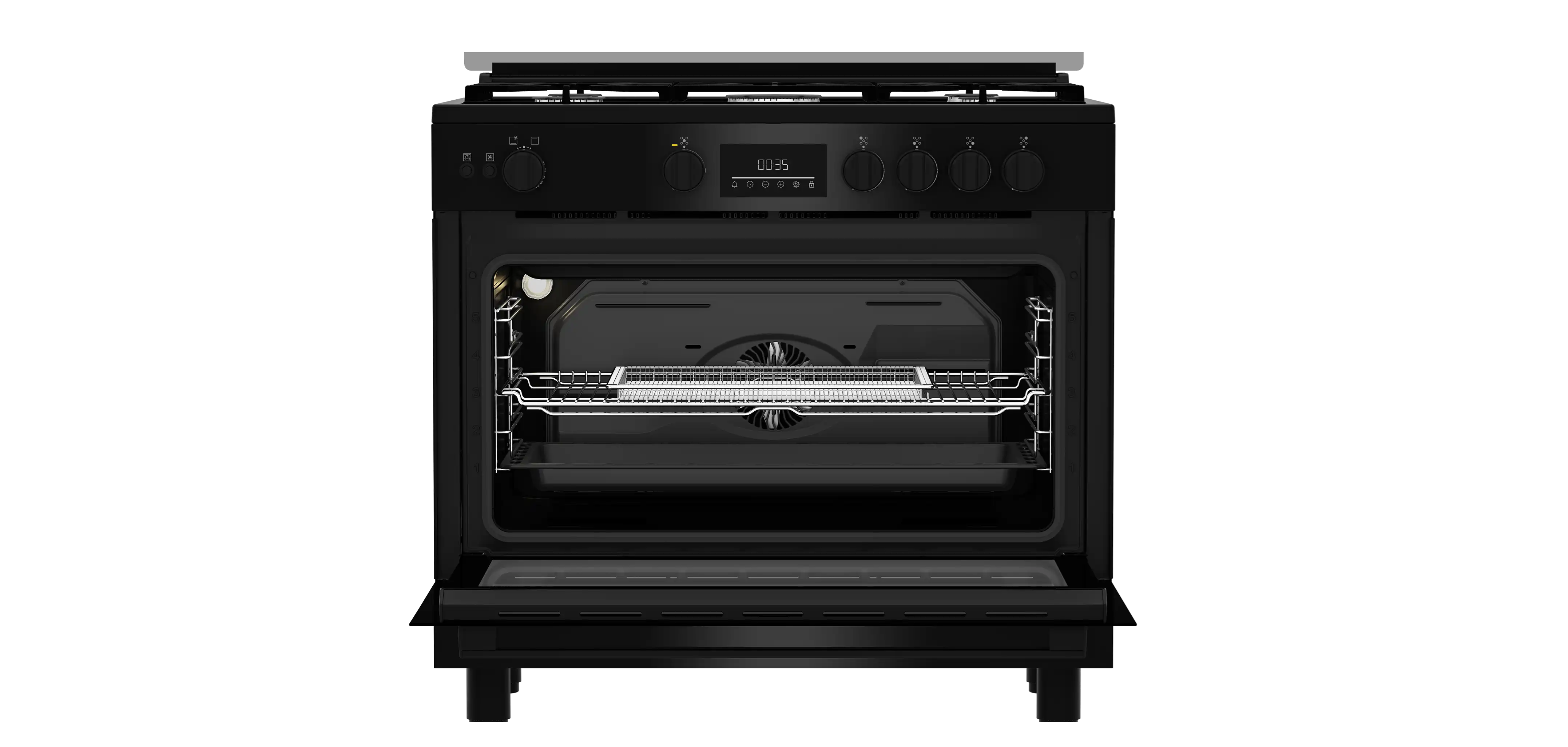 Beko Cooker with Fan, 5 Burners, Safety, 90 cm, Black - BGGR 11225 GB