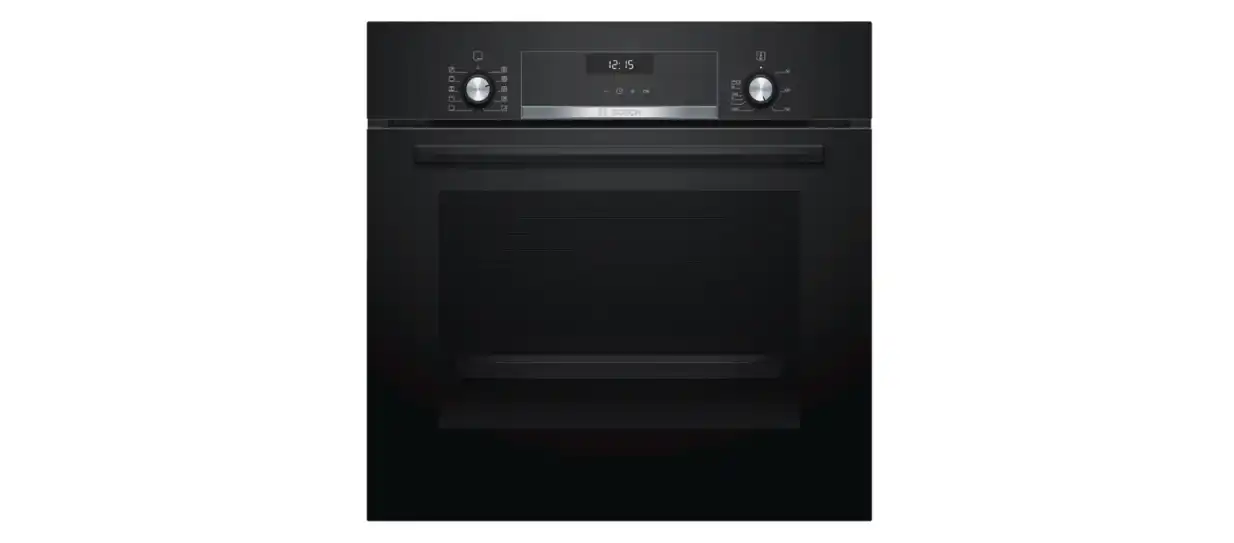 Bundel of Bosch Series 6 Built-in Gas Hob, 5 Burners, 90 cm, Black Glass - PPM9A6I40 + Bosch Built-In Electric Oven, 66 Liter, 60 cm, Black - HBJ558YB0Q
