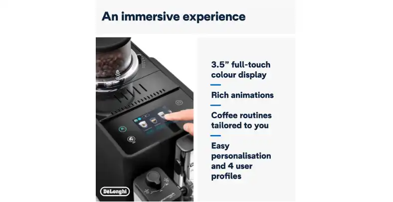 De'Longhi Rivelia Coffee and Espresso Machine, 19 Bar, 1.4 Liter, Touch Screen, Black - EXAM440.55.B (Raya Warranty)