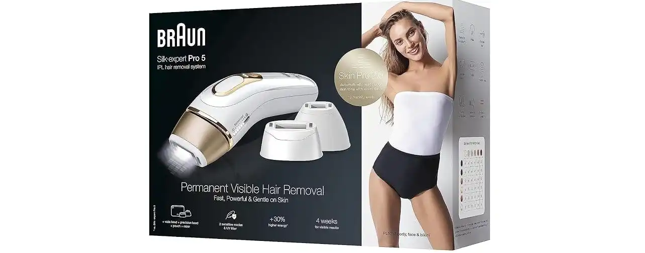 Braun Silk-expert 5 Pro With 4 extras Wide Head, Precision Head, Venus Razor, Soft Pouch - PL5257 IPL