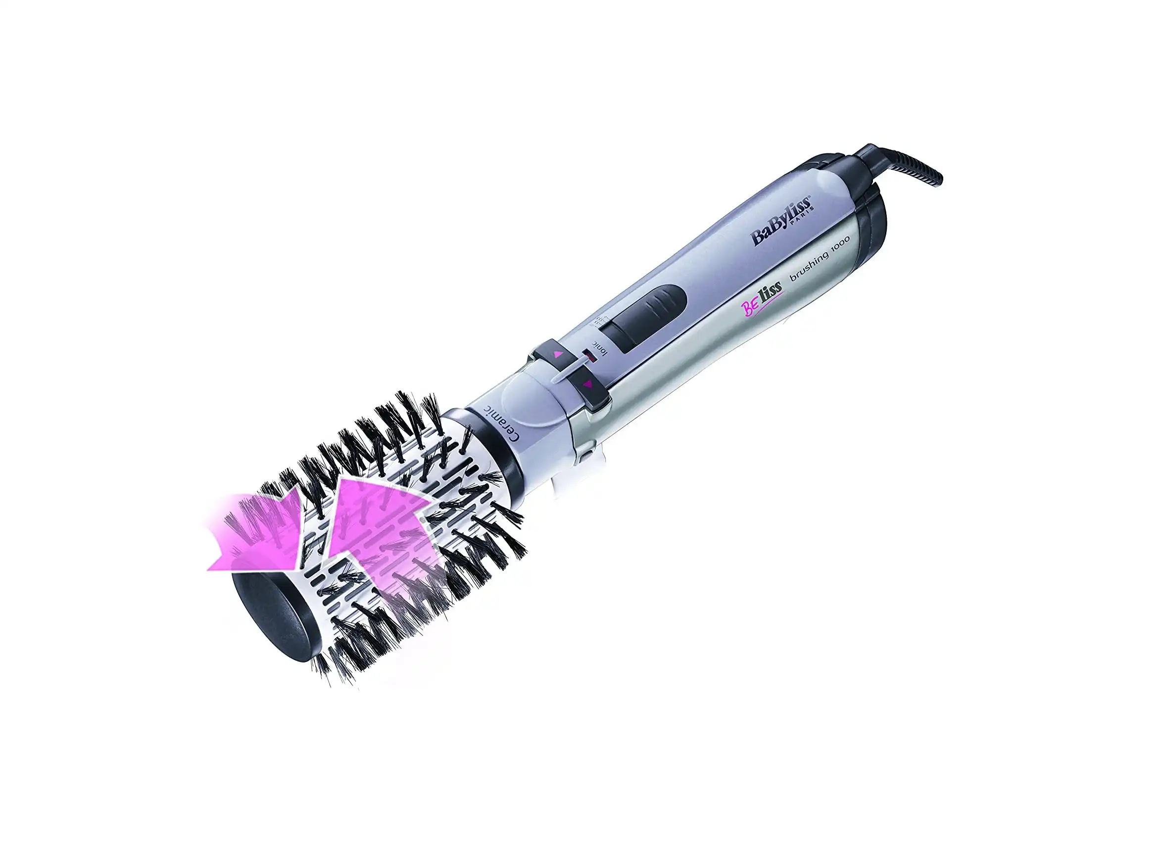 Babyliss Hair Styler Rotating Brush with Attachments, 1000 Watt, Silver / Black - 2735E