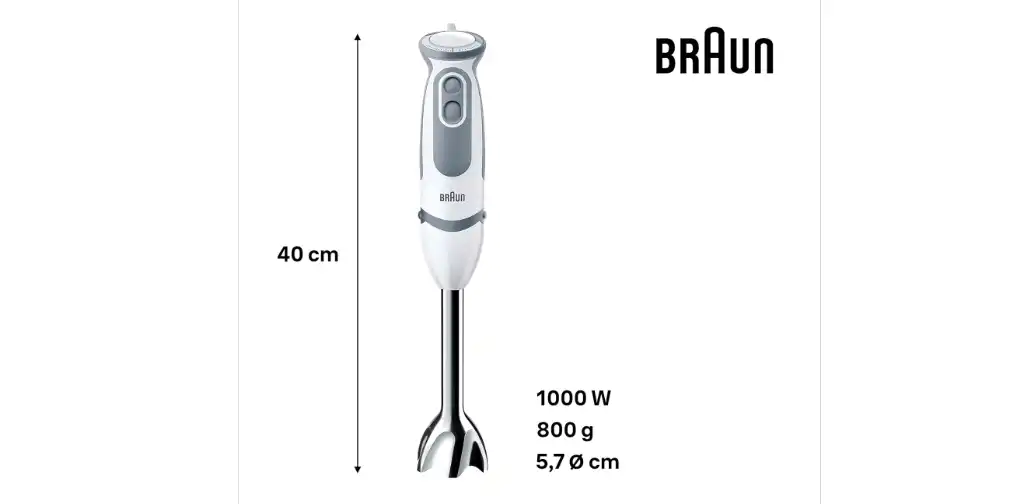 Braun Multiquick 5 Vario Hand Blender, 1000 Watt, 21 Speeds, Stainless Steel, White - MQ5200