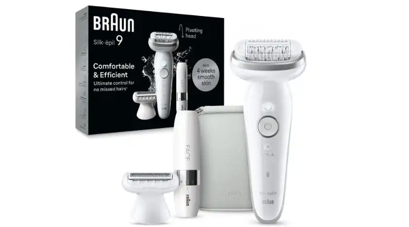 Braun Silk-épil 9 Women's Electric Epilator with Flexible Head for Easy Epilation, Wet & Dry, Long Smooth Skin, Mini Facial Hair Removal, White / Silver - 9-341