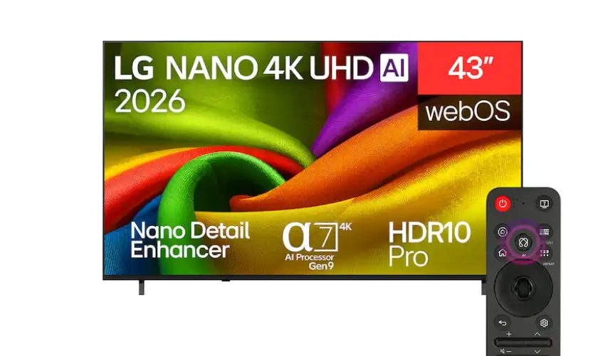 LG 43 Inch NANO 4K UHD AI NU84 Smart TV, Magic Remote, Built-In Receiver - 43NU840B6LA