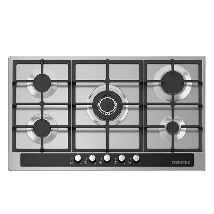 Tornado Built-In Gas Hob, 5 Burners, 90 cm, Stainless Steel - GHV-M90CSU-BK