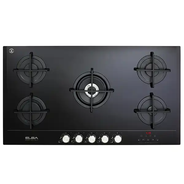 Elba Built-In Smart Gas Hob, 5 Burners, 90 cm, Black Glass - ELIO95G‐MATIK