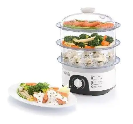 BLACK & DECKER Food Steamer, 3 Tier, 10 Liters, 775 Watts, White - Hs6000-B5