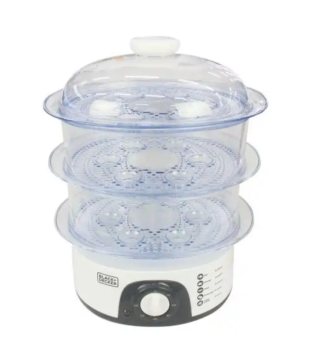 BLACK & DECKER Food Steamer, 3 Tier, 10 Liters, 775 Watts, White - Hs6000-B5