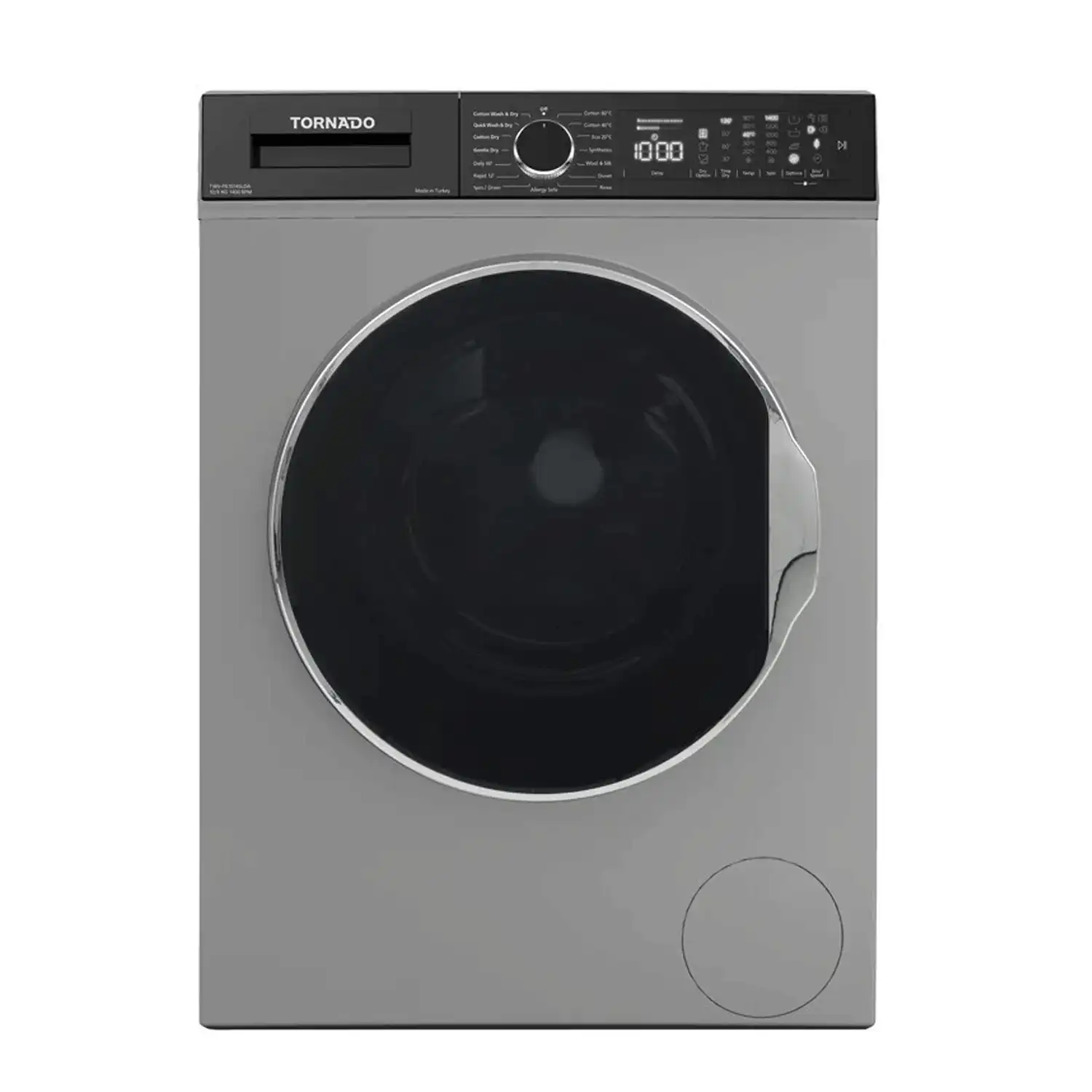 TORNADO Washing Machine Fully Automatic 10 Kg, 6 Kg Dryer, In Silver - TWV-FN1014SLDA