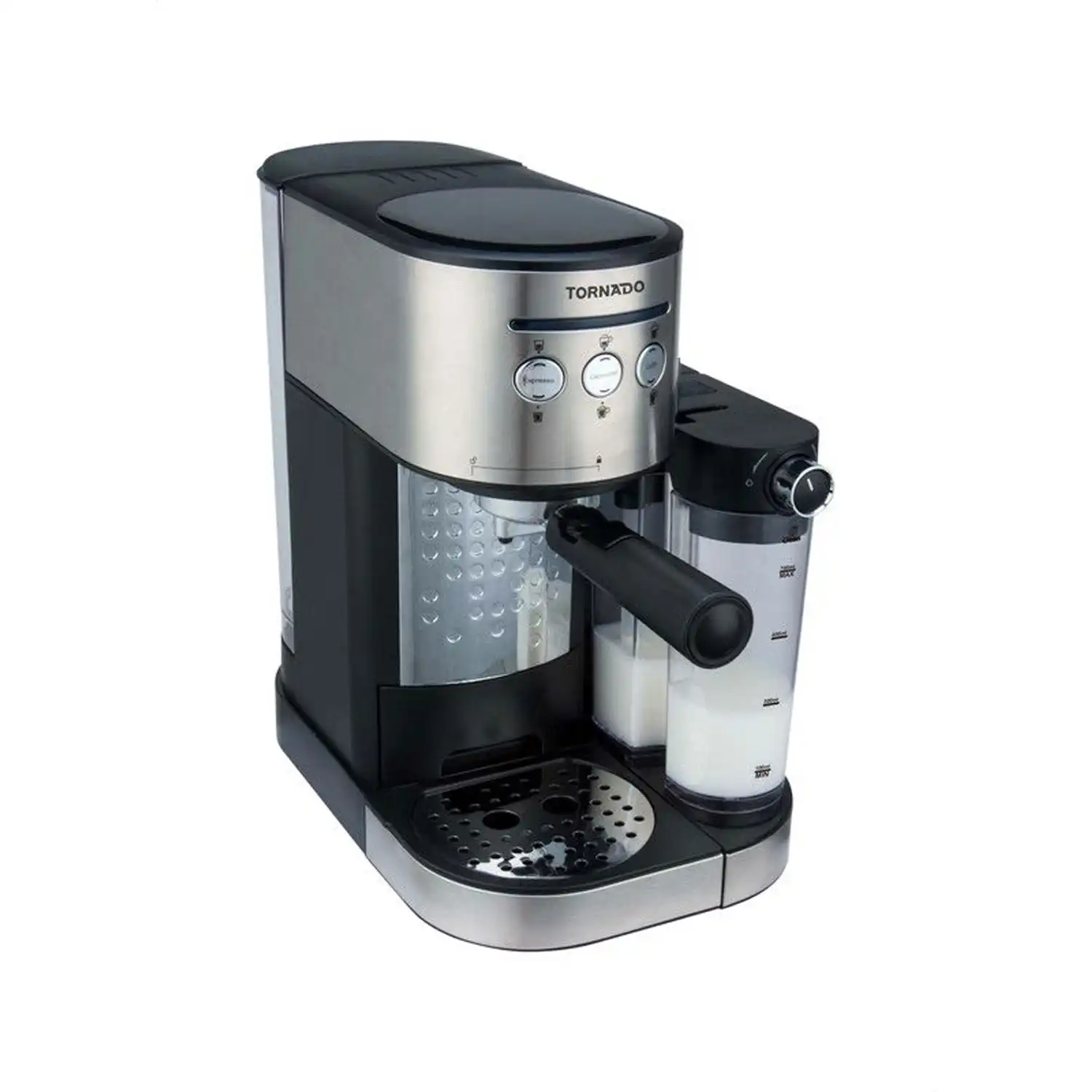 TORNADO Automatic Espresso Coffee Machine, 15 Bar, 1.2 Liter, 1230-1470 Watt, Black / Stainless - TCM-14125