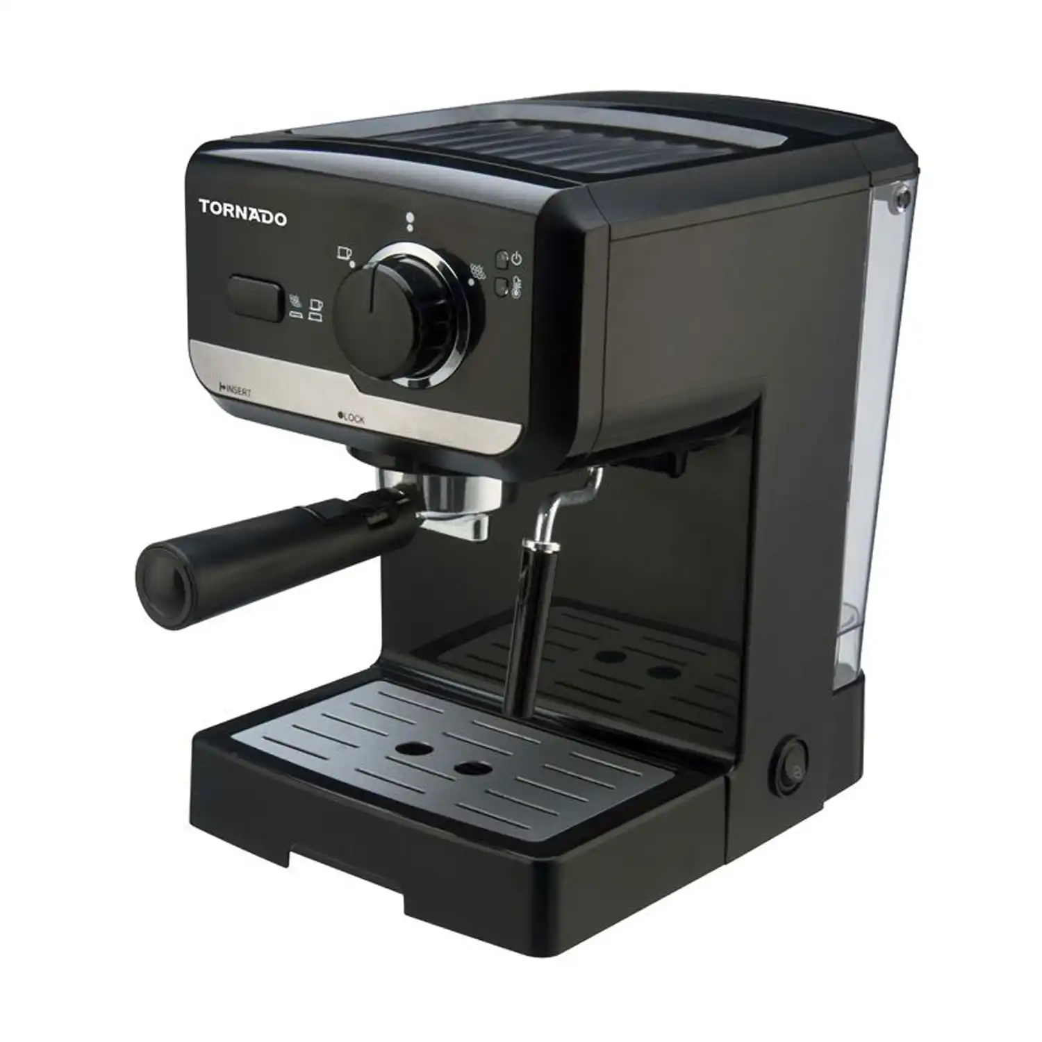 TORNADO Manual Espresso Coffee Machine, 15 Bar, 1.25 Liter, 960-1140 Watt, Black - TCM-11415-B
