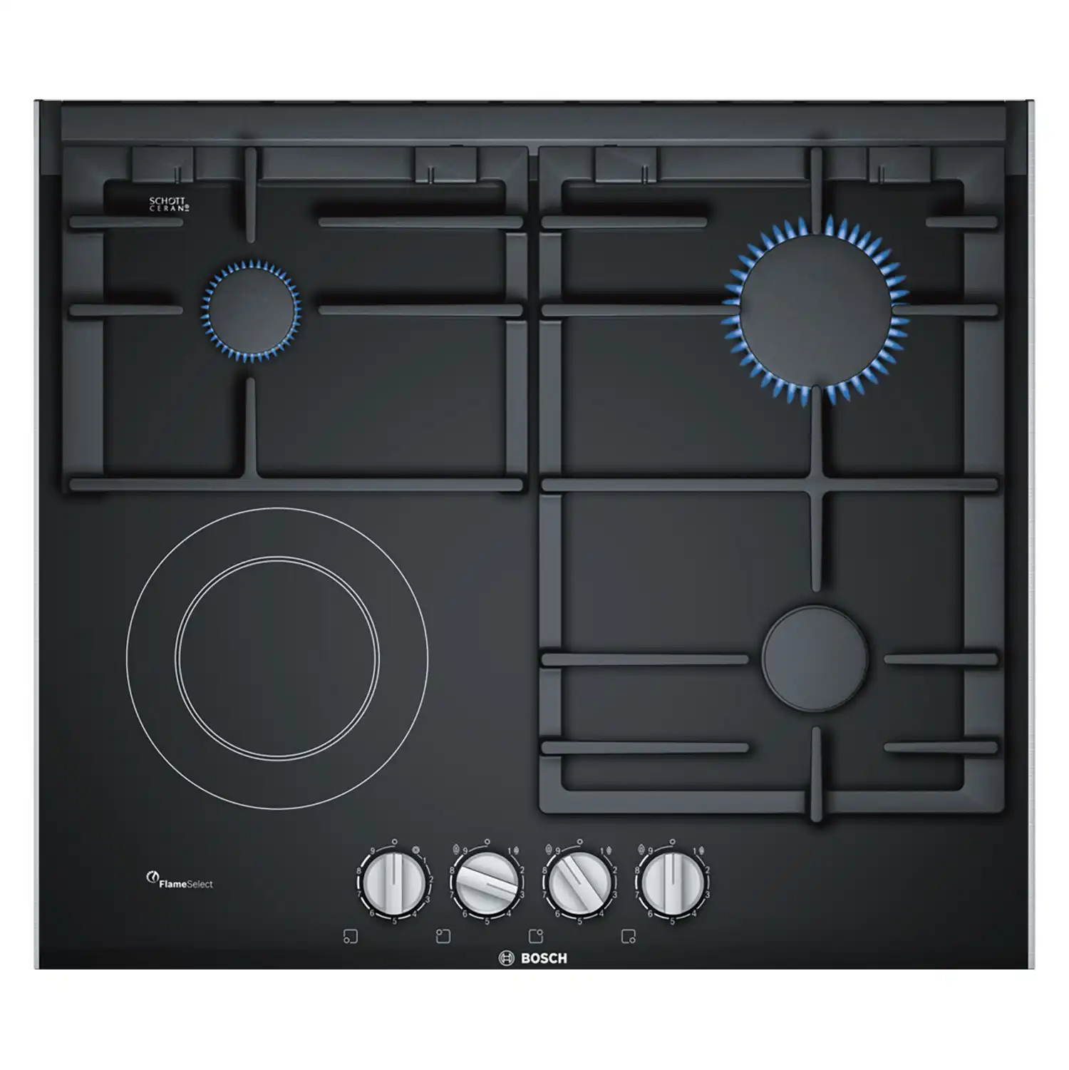 Bosch Serie 8 Gas Hob 3 Burners With Ceramic Electric Hob, 60 cm, Black - PRY6A6B70Q